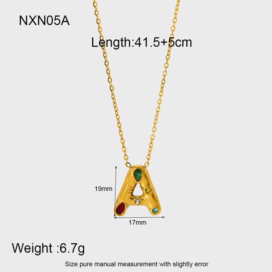 Fashion Bubble Letter Gold Color Stainless Steel Women's Necklace 