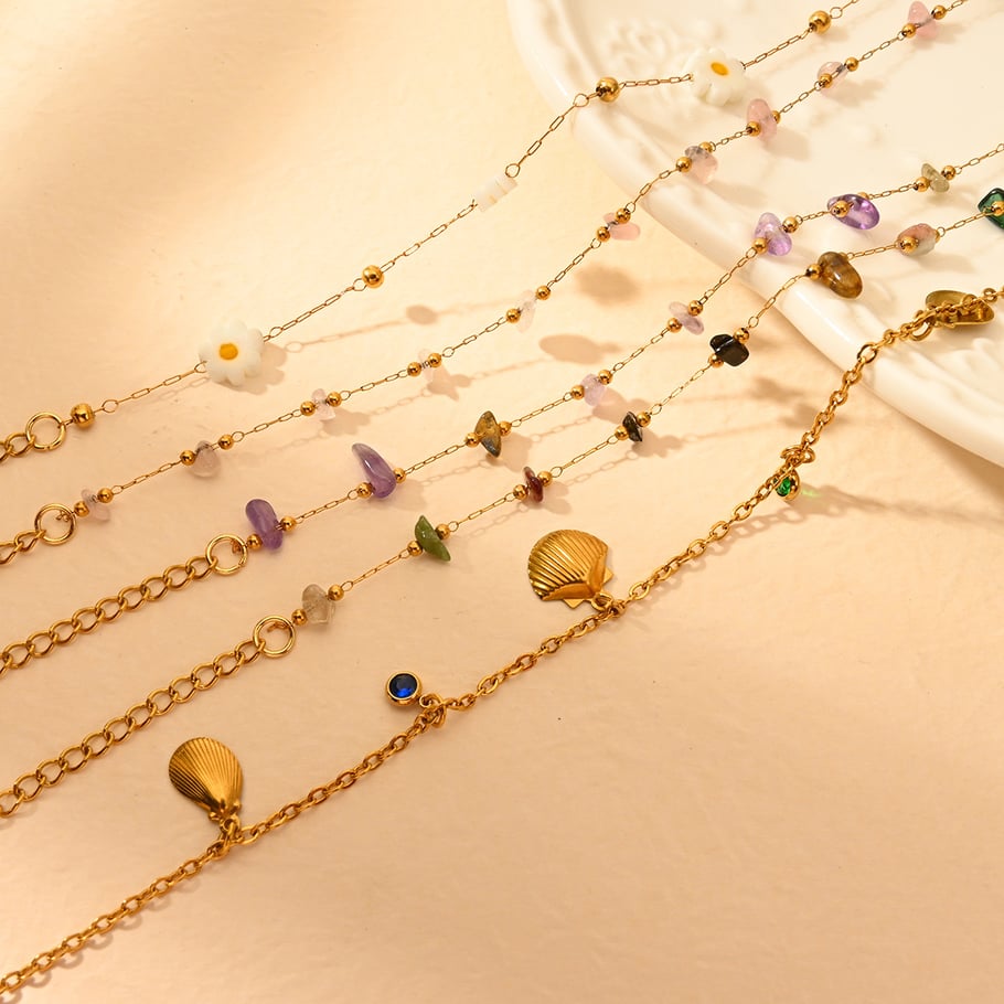 Polychrome Natural Flower Stainless Steel Gold Color Women's Anklets Picture5