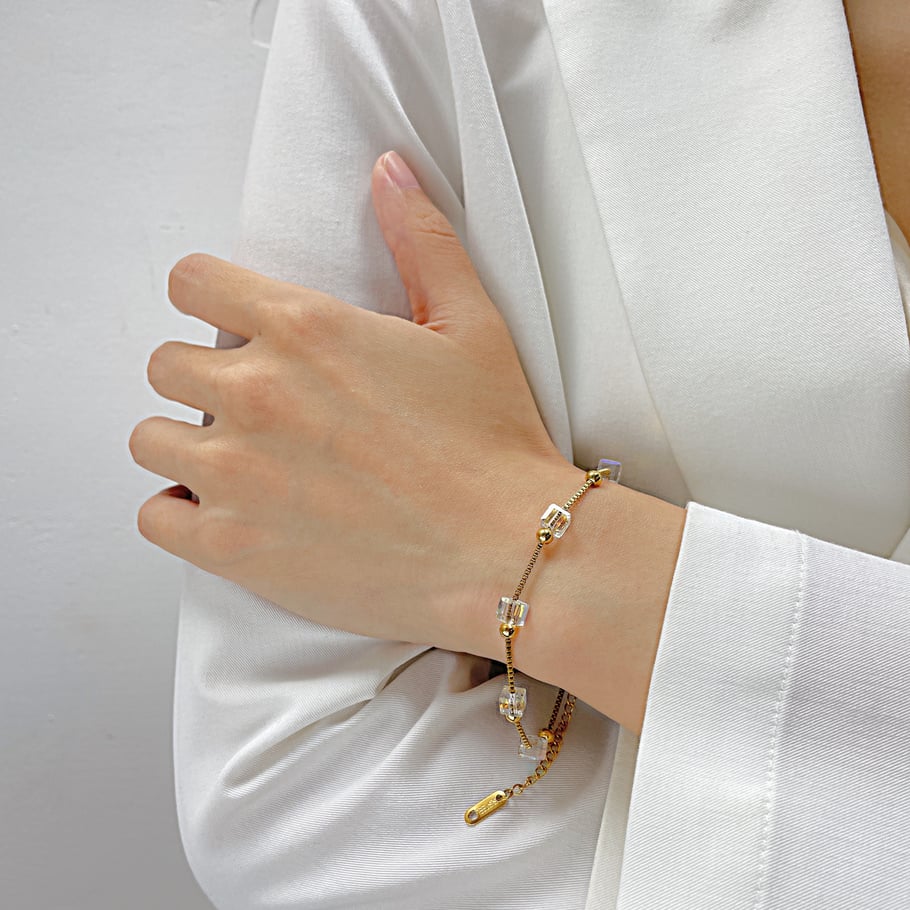 1 Piece Exquisite Series Daily Cubic Stainless Steel Gold Color Women's Chain Bracelets Picture4