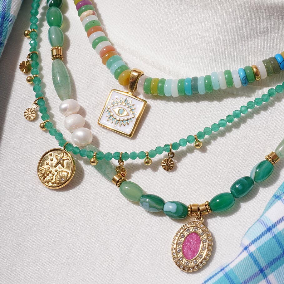 1 Piece Sophisticated Series Elegant Eye Stainless Steel Gold Color Green Crystal Women's Beaded Necklaces Picture4