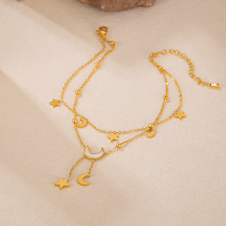 1 bracelet de cheville pour femme en acier inoxydable couleur or, motif étoile de vacances Image3