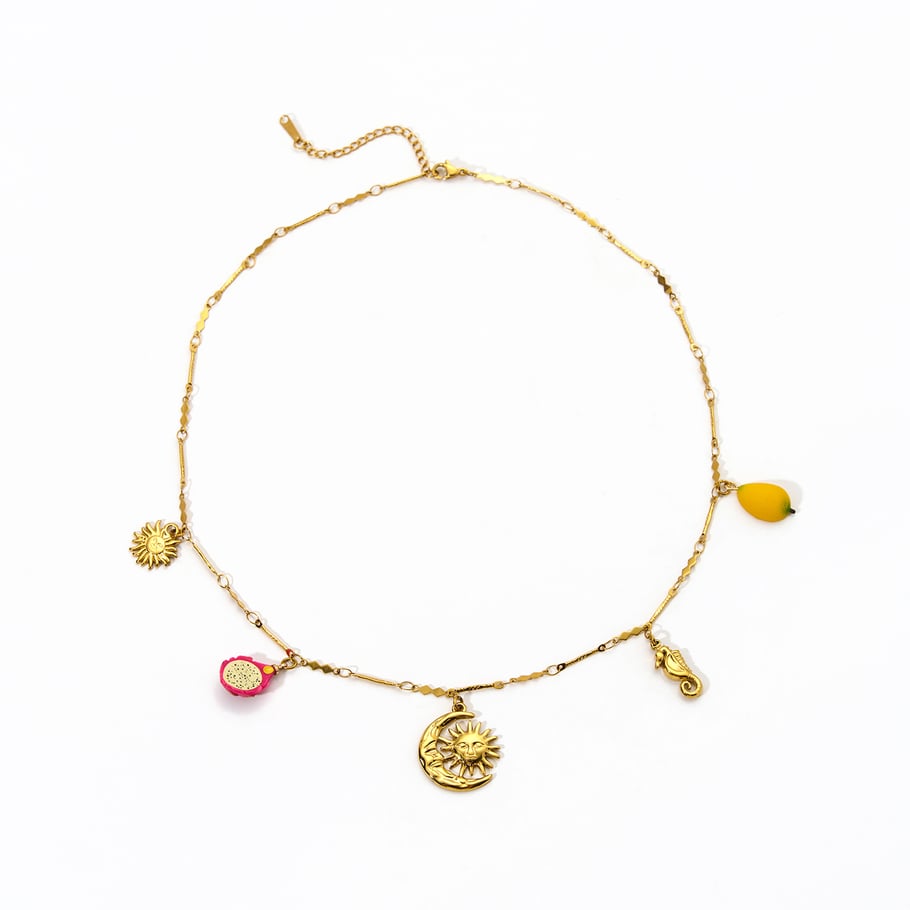 Delicate Marine Series Stainless Steel Gold Color Natural Stone Women's Pendant Necklaces Picture6
