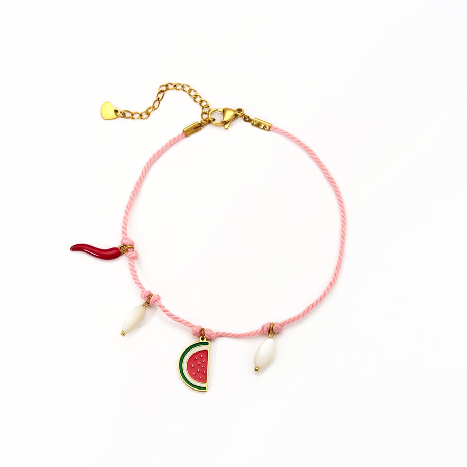 Natural Fruits Cotton Rope Stainless Steel Gold Color Women's Charm Bracelets 