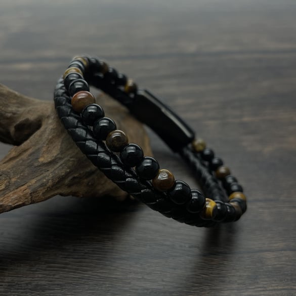 1 Stück Retro Tigerauge Geometrische Leder Herrenarmbänder