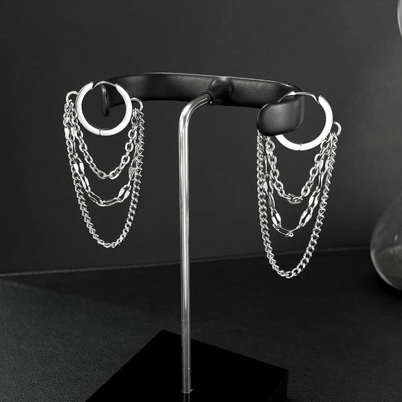 Fashionable Series tassels Stainless Steel Men's Hoop Earrings 2