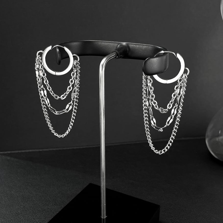 Fashionable Series tassels Stainless Steel Men's Hoop Earrings Picture3