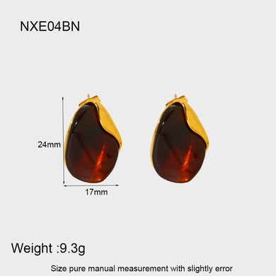 Amber Renkli Reçine Kalp Şeklinde Paslanmaz Çelik Küpeler h5 