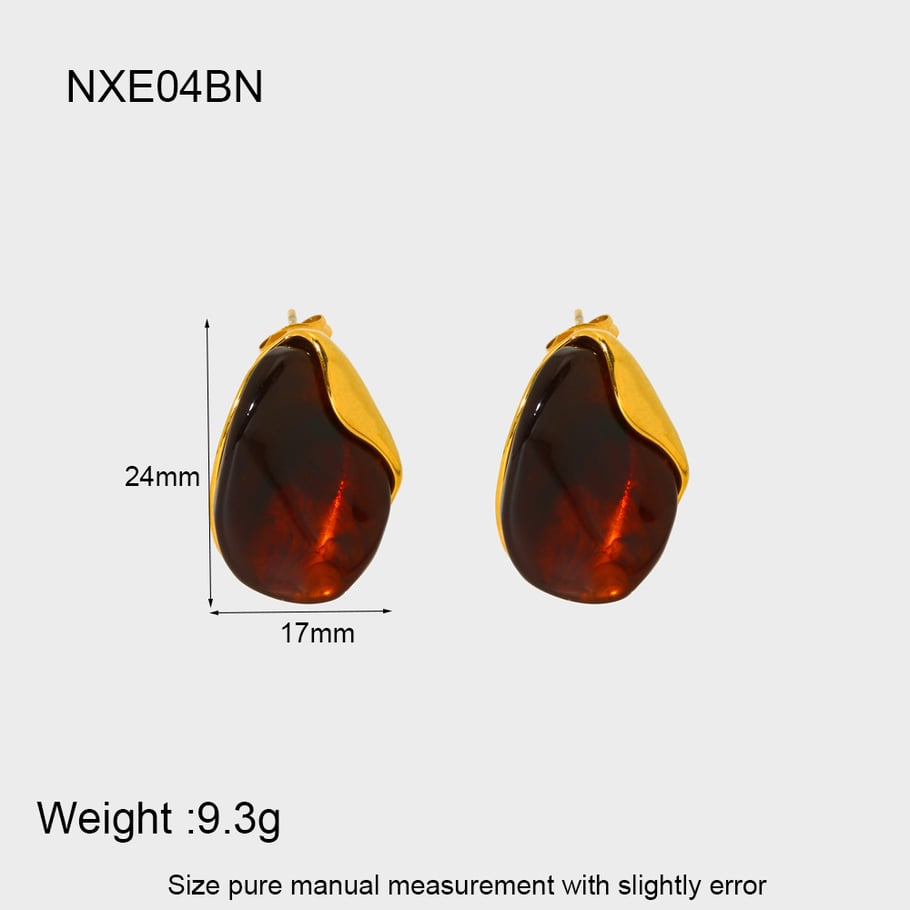 Amber Renkli Reçine Kalp Şeklinde Paslanmaz Çelik Küpeler 