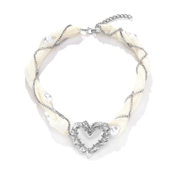 1 pezzo semplice collana di perline in lega con strass a forma di cuore da donna