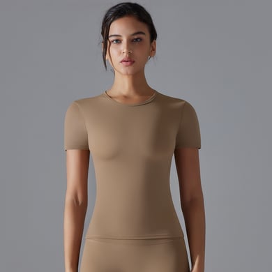 1 Piece High Elastic Skin Tight Breathable Yoga Short Sleeved Women's Sports T Shirt h5 Picture3