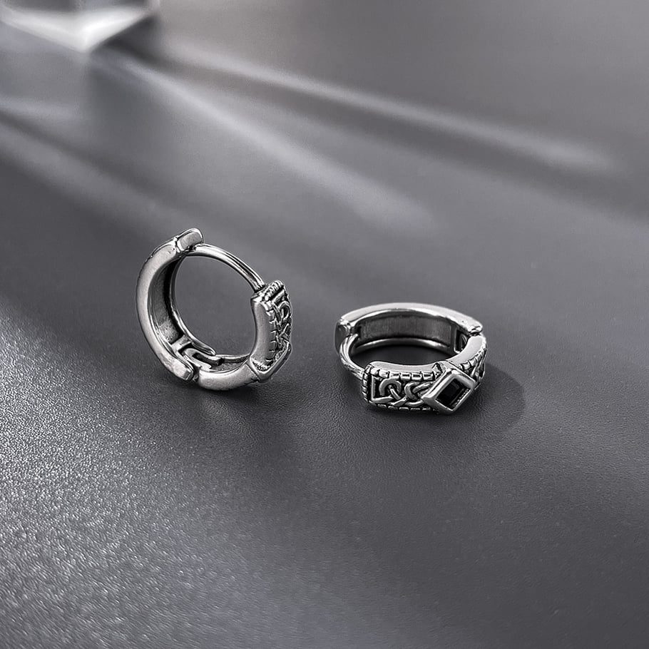 Dazzling Rhombus Stainless Steel Men's Hoop Earrings h5Picture6