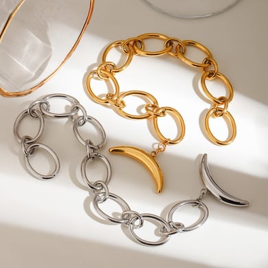 Simple Moon Stainless Steel Gold Color Charm Bracelets h5 Picture3