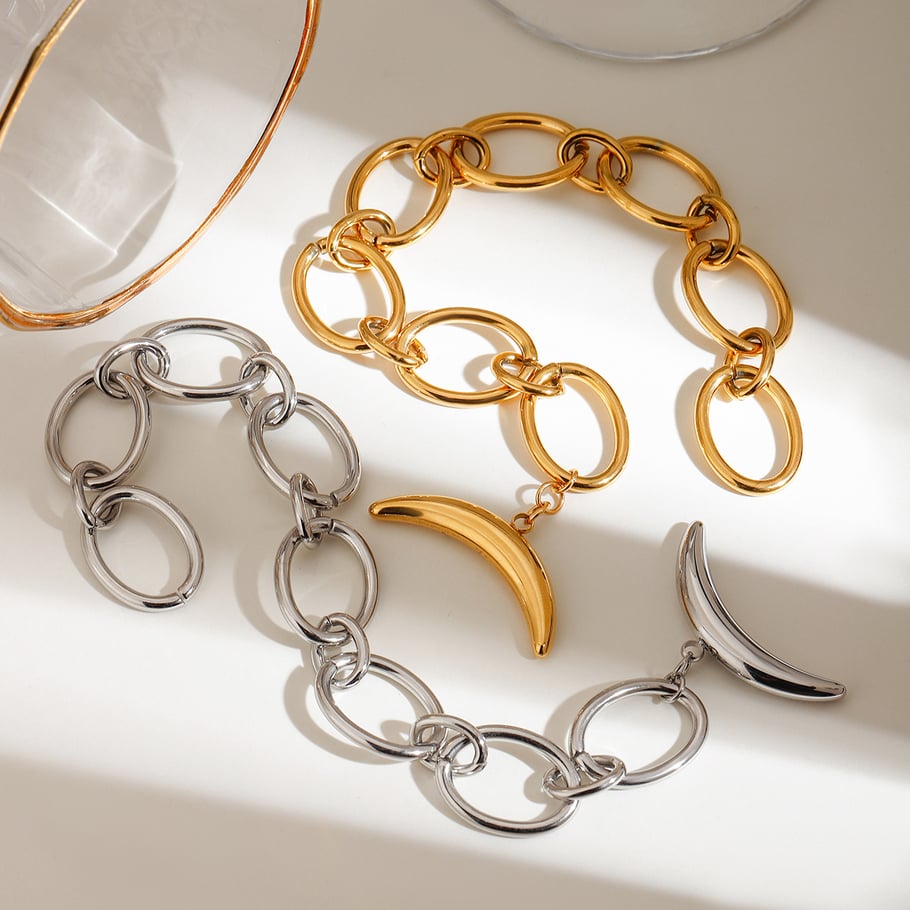 Simple Moon Stainless Steel Gold Color Charm Bracelets Picture3