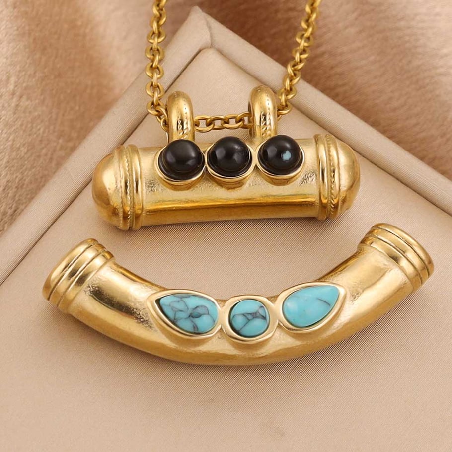 1 Piece Designable Cylinder Stainless Steel Natural Stone Women's Pendants h5Picture4