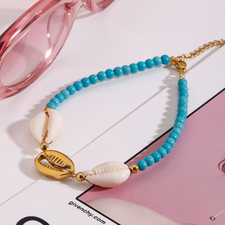 1 Piece Simple Series Bohemian Turtle Stainless Steel   Gold Color  Natural Stone Women's Anklets Picture4