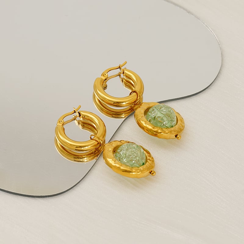 Orecchini pendenti in acciaio inossidabile color oro Immagine3