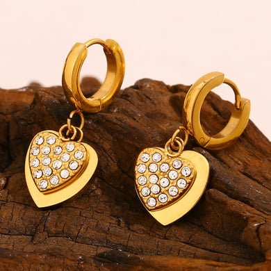 Retro Heart Stainless Steel Gold Color Drop Earrings h5 Picture6