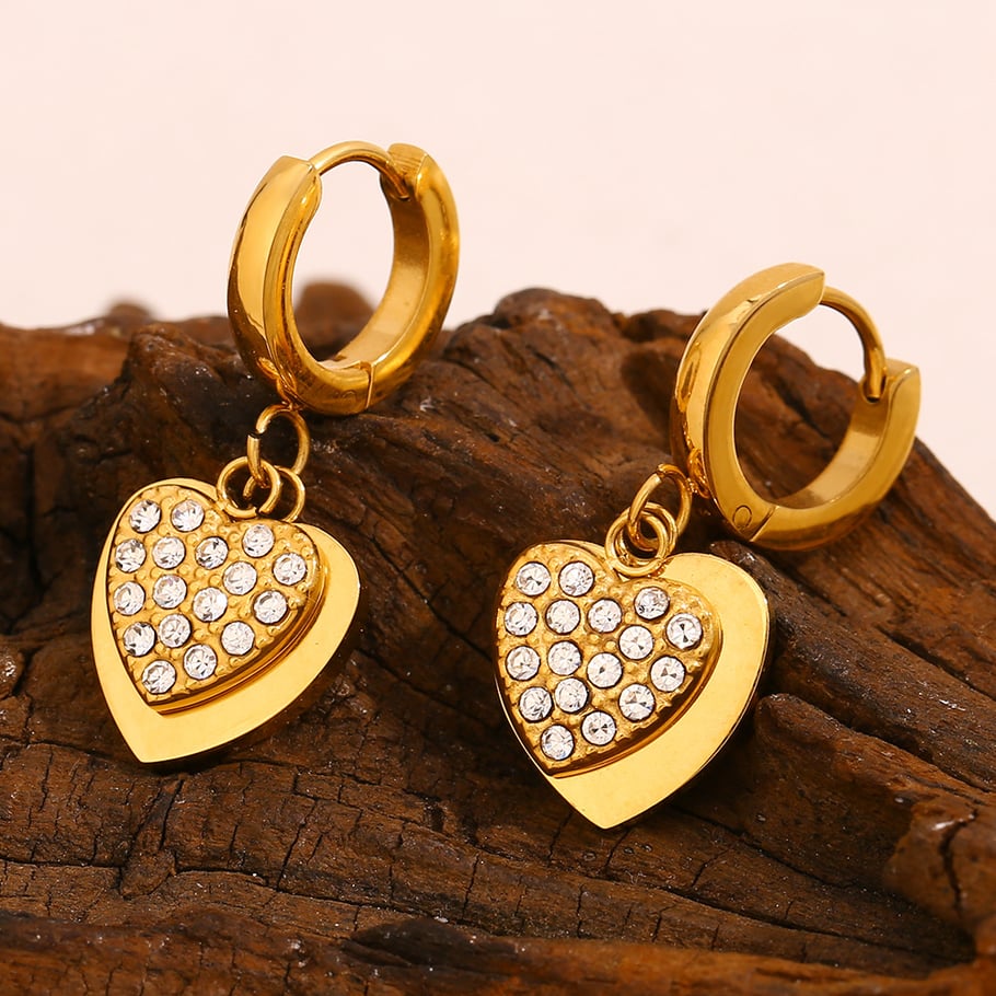 Retro Heart Stainless Steel Gold Color Drop Earrings Picture6