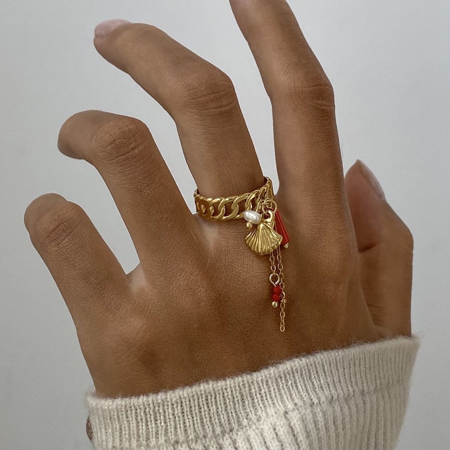 1 Piece Gold Color Stainless Steel Coral Pendant Women's Adjustable Rings Picture4