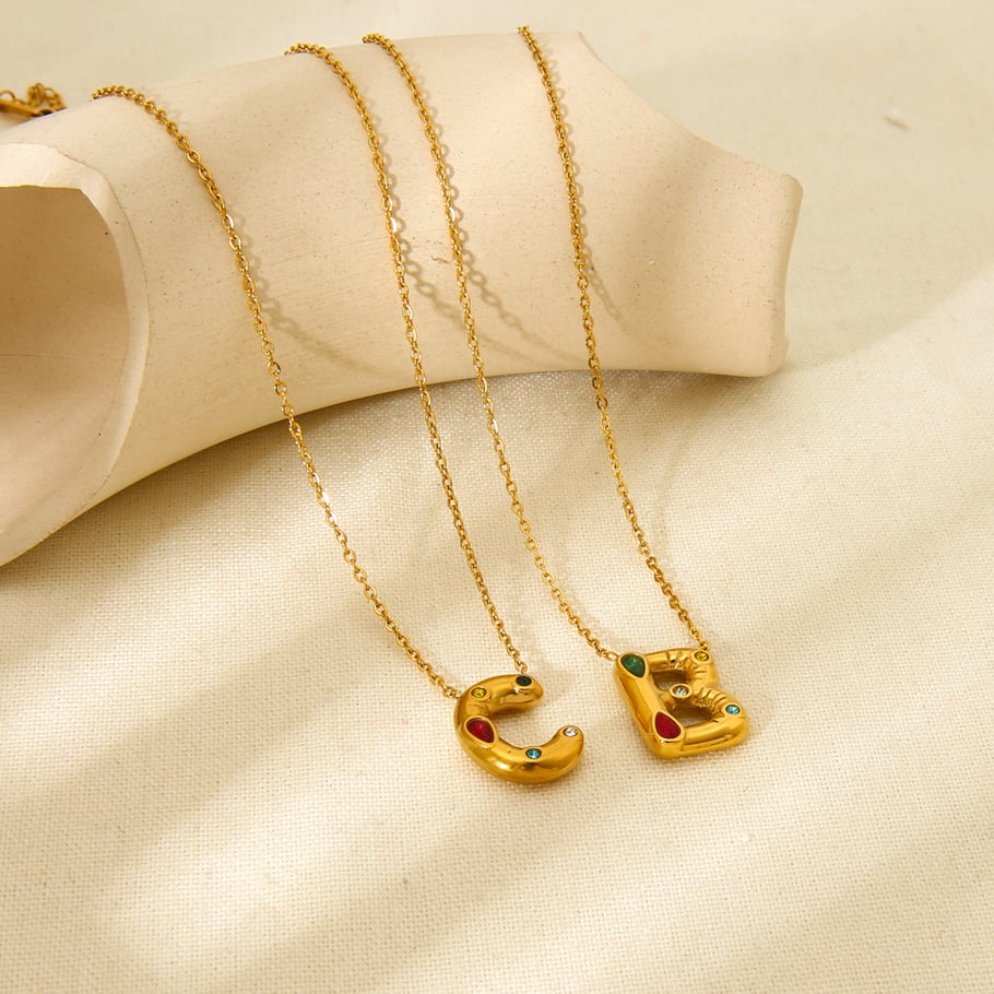 Fashion Bubble Letter Gold Color Stainless Steel Women's Necklace Picture2