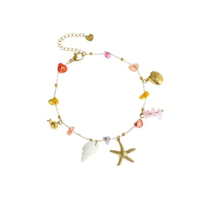 Colorful Vacation Turtle Stainless Steel Gold Color Natural Stone Anklets h5 