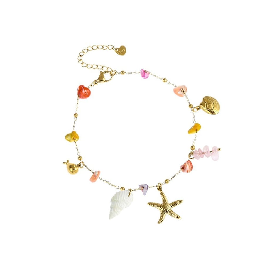 Colorful Vacation Turtle Stainless Steel Gold Color Natural Stone Anklets 