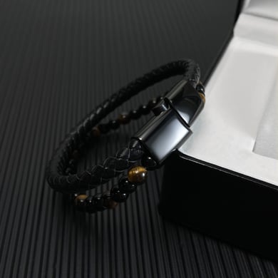 1 Piece Retro Tiger's Eye Geometric Leather Men's Bracelets h5 Picture4