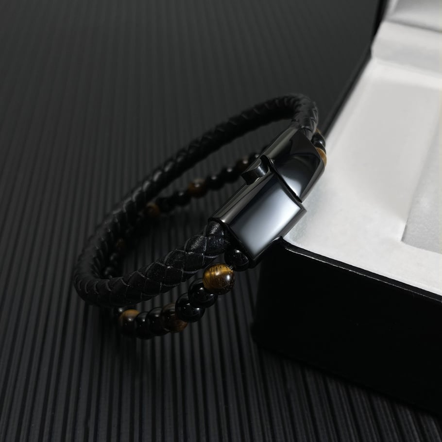 1 Piece Retro Tiger's Eye Geometric Leather Men's Bracelets Picture4