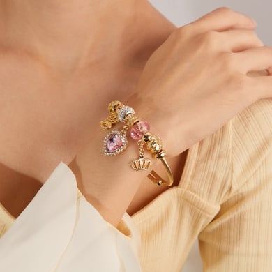 1 Piece Charming Series Cute Pink Heart Beads Stainless Steel Gold Color Women's Bangles h5 Picture4