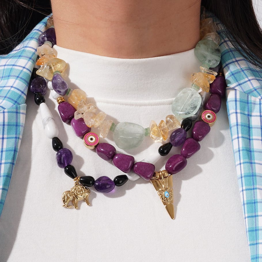 Amethyst Irregular Stainless Steel Gold Color Women's Beaded Necklaces Picture4