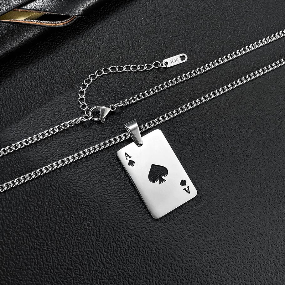 1 Piece Classic Poker Stainless Steel Men's Necklaces Picture7