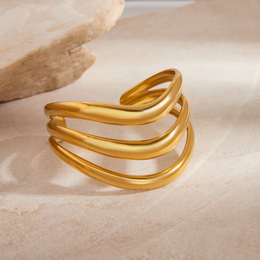 Einfache ringförmige Manschettenarmbänder aus goldfarbenem Edelstahl Bild2