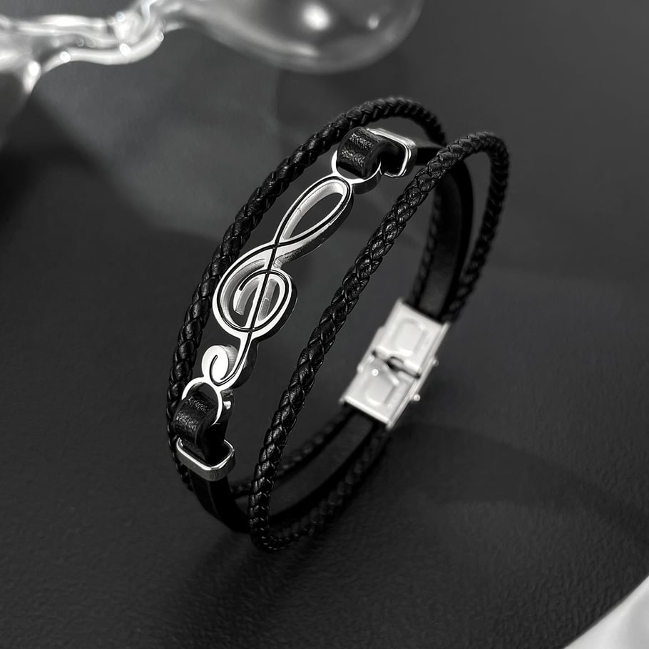 1 Piece Stylish Note Leather Men's Bracelets Picture2