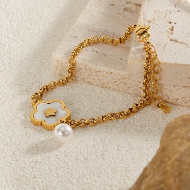 Pulseras con dijes de acero inoxidable dorado de 1 pieza con diseño de flor simple para mujer h5 Imagen5