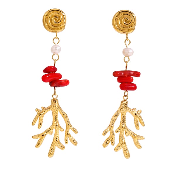 1 Pair Simple Series Vacation Turtle Stainless Steel   Gold Color  Pearl Women's Drop Earrings