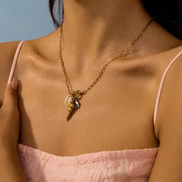 Oceanic Stainless Steel Gold Color Pendant Necklaces 2