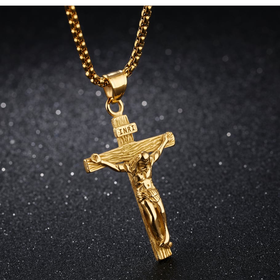 Religious Cross Stainless Steel Gold Color Men's Necklaces Picture2