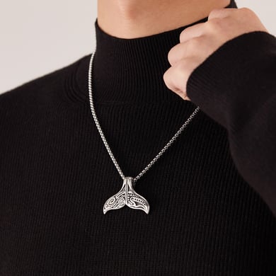 Colliers à pendentif chic en acier inoxydable pour homme avec queue de poisson h5 Image5