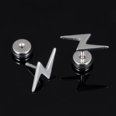 Versatile Lightning Shape Stainless Steel Men's Stud Earrings h5 Picture4