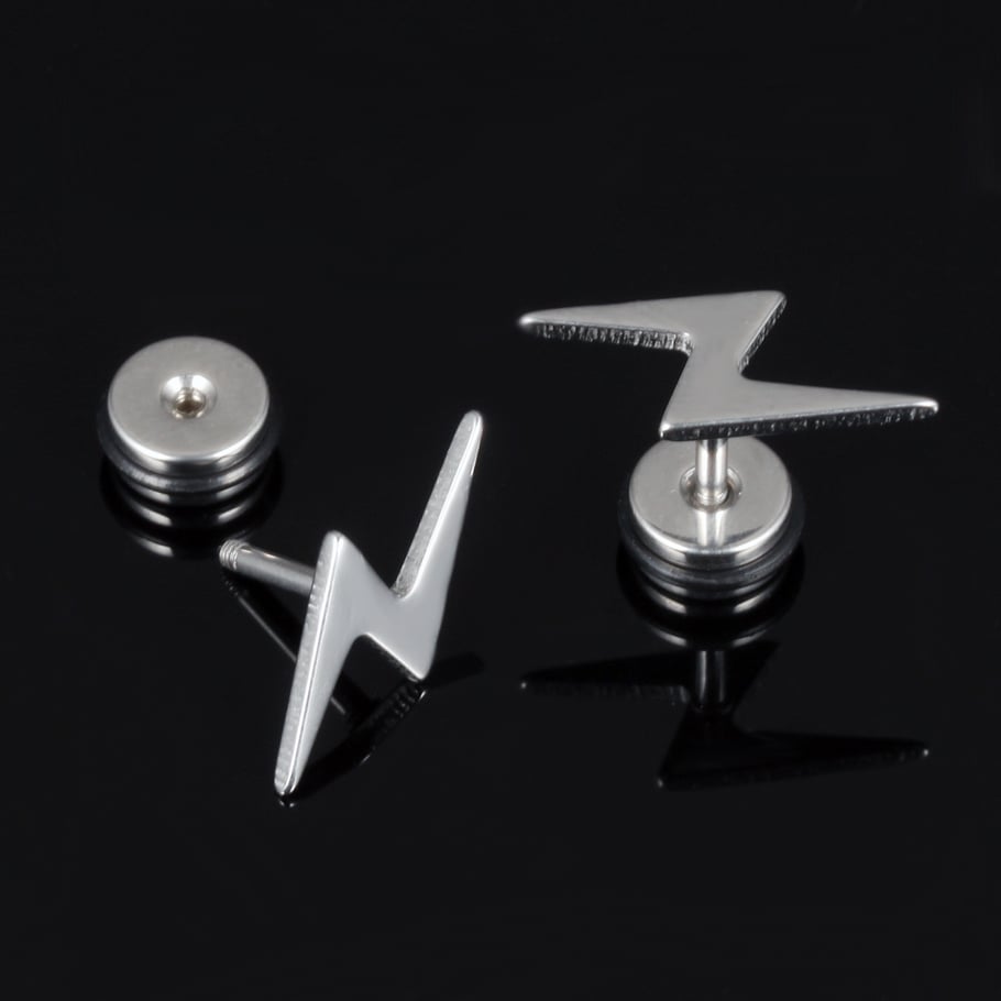 Versatile Lightning Shape Stainless Steel Men's Stud Earrings h5Picture4