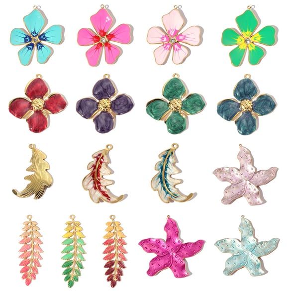 1 Stück verzierte Serie bunte Blumen Edelstahl Gold Farbe Damen Anhänger