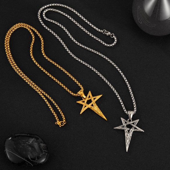 Punk Five-pointed Star Stainless Steel Men's Pendant Necklaces