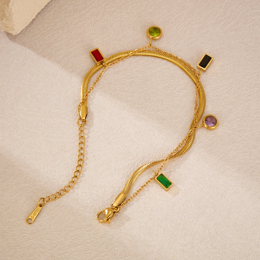 1 Piece Gorgeous Series Daily Rectangular Pendant Stainless Steel Gold Color Women's Chain Bracelets Picture3