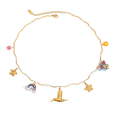 Sweet Rainbow Stainless Steel  Gold Color Pendant Necklace h5 