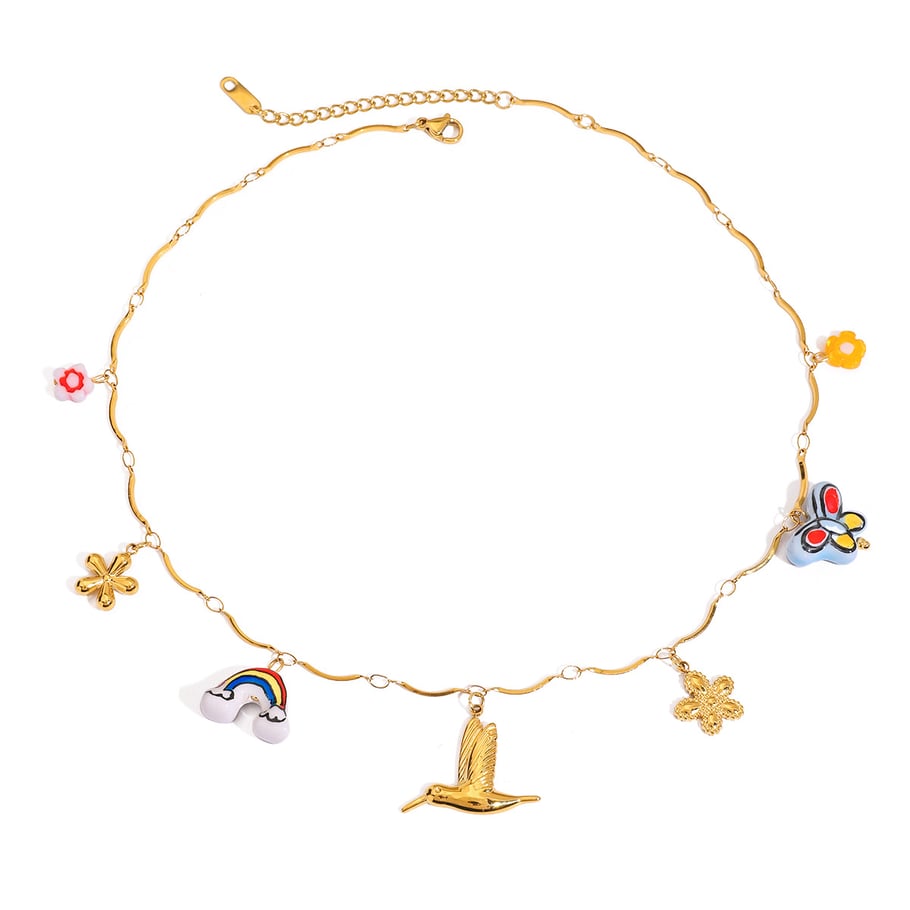 Sweet Rainbow Stainless Steel  Gold Color Pendant Necklace 