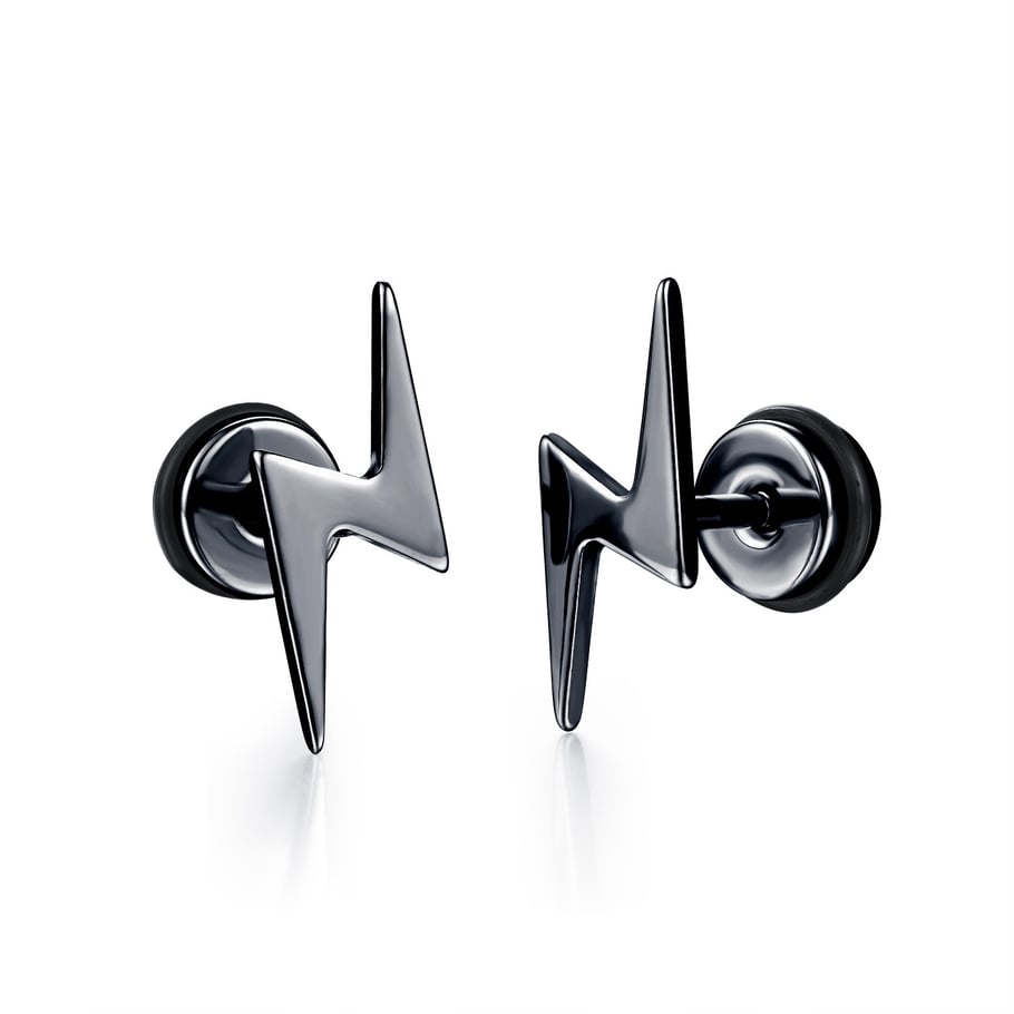 Boucles d&#39;oreilles à tige polyvalentes en acier inoxydable pour homme en forme d&#39;éclair Image3