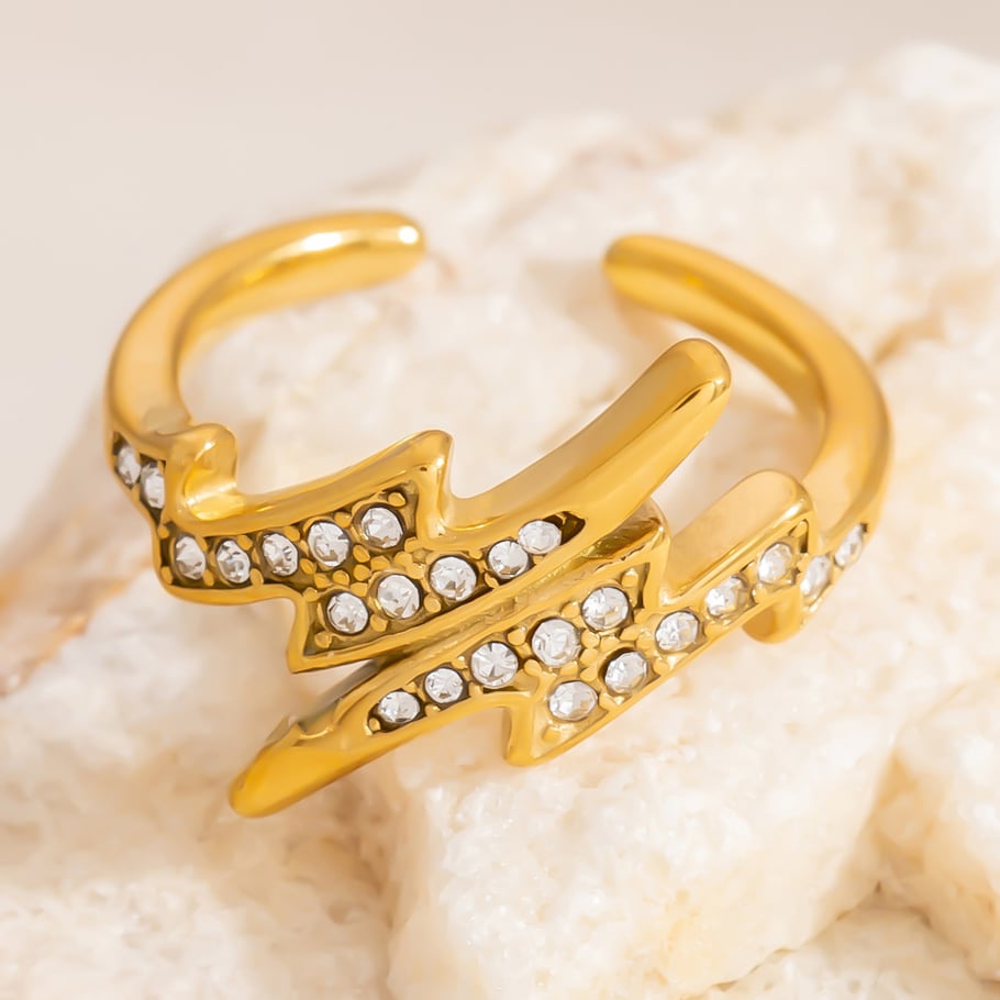 Designable Series Lightning Stainless Steel Gold Color Statement Rings Picture4