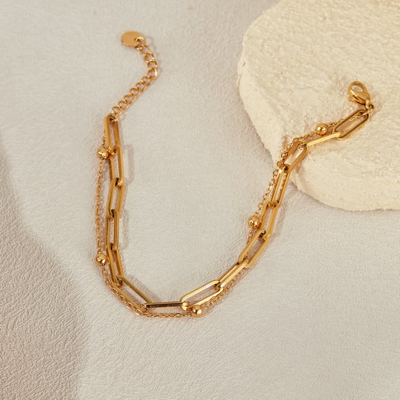 Squircle Double-layer Stainless Steel Gold Color Men's Chain Bracelets 2
