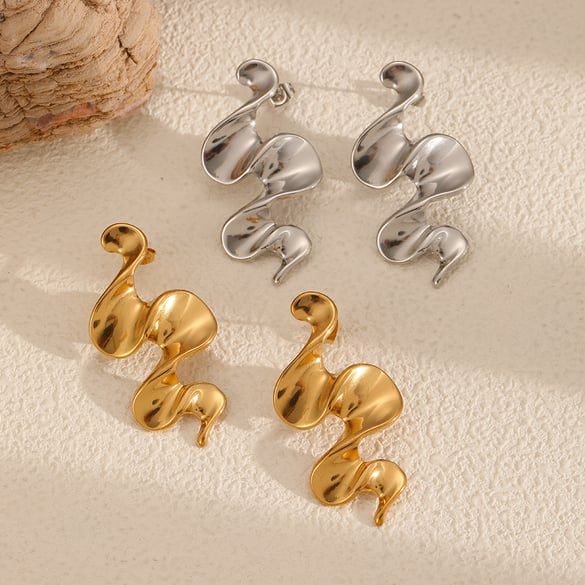 Boucles d&#39;oreilles à tige élégantes en acier inoxydable pour femme, forme incurvée 2