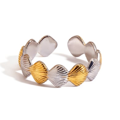 1 Piece Gold and Silver Mixed Color Shells Shape Stainless Steel Women's Adjustable Rings h5 Picture5